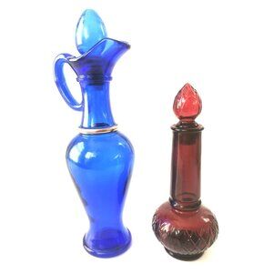 A Pair of Vintage Avon Decanter's Cobalt Blue, Ruby Red.